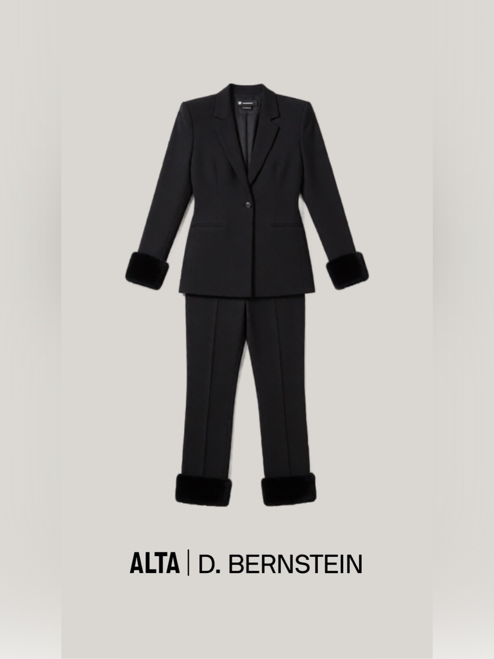 DANIELLE BERNSTEIN Black Tailored Blazer with Fur Cuffs